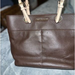 Michael Kors pebbles leather tote, brown with tan handles Authentic